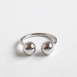 YPAY oryginalne 925 Sterling srebrne otwarte regulowane pierścienie dla kobiet koreański styl podwójne koraliki Ring Finger biżu