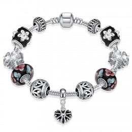 925 srebro bransoletka z koralikami dla kobiet dekoracja Party modne na urodziny biżuteria w antycznym stylu Heart Shape