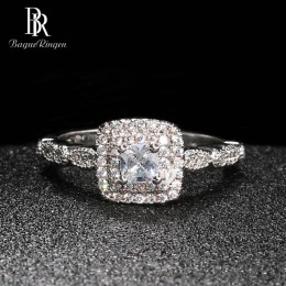 Bague Ringen Trendy srebro 925 biżuteria kamienie szlachetne pierścień dla kobiet geometria kwadratowy biały żółty różowy AAA cy