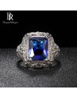 Bague Ringen luksusowy design srebro 925 biżuteria 9*12mm kamienie szlachetne pierścień dla kobiet geometria Sapphire zaręczyny 