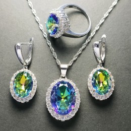 Bague Ringen luksusowy design srebro 925 biżuteria ustawia dla kobiet kamienie szlachetne pierścień kolczyki naszyjnik Sapphire 