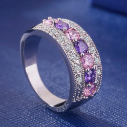 Cellacity luksusowe srebro 925 biżuteria kamienie pierścień dla kobiet ametyst proszek kryształ cyrkon Trendy kobiet prezent Par