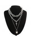 Dwuwarstwowa blokada łańcuszka naszyjnik grunge punk 90s link Chain srebrny kolor kłódka naszyjnik kobiety estetyczna biżuteria 