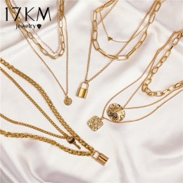 17KM moda wielowarstwowe blokada portret wisiorki naszyjniki dla kobiet złoty Metal klucz naszyjnik w kształcie serca nowy proje