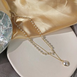 2020 dwuwarstwowy łańcuch złoty srebrny moda Choker śliczne romantyczne kobiety perła wisiorek naszyjnik dziewczyna biżuteria ko