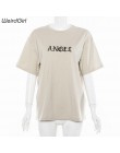 Weirdgirl kobiety haft anioła Casual modne t-shirty list z krótkim rękawem O-Neck Khaki luźne elastyczne kobiece koszulki lato n