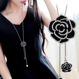 BYSPT cyrkon czarny z kwiatami róży długi naszyjnik łańcuch sweter moda metalowy łańcuszek kryształowy wisiorek kwiat naszyjniki