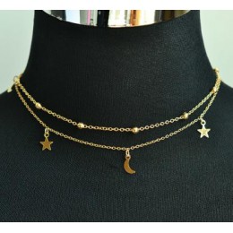 Nowa moda biżuteria 2 warstwy gwiazda choker z księżycem fajny prezent dla kobiet dziewczyna (zamówienie 3 sztuk mają 15% zniżki