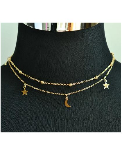 Nowa moda biżuteria 2 warstwy gwiazda choker z księżycem fajny prezent dla kobiet dziewczyna (zamówienie 3 sztuk mają 15% zniżki