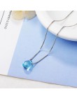 Literacki niebieski kryształ naszyjniki wisiorek kropla wody dla kobiet krótki łańcuszek na obojczyk Choker 925 srebro biżuteria