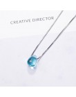 Literacki niebieski kryształ naszyjniki wisiorek kropla wody dla kobiet krótki łańcuszek na obojczyk Choker 925 srebro biżuteria