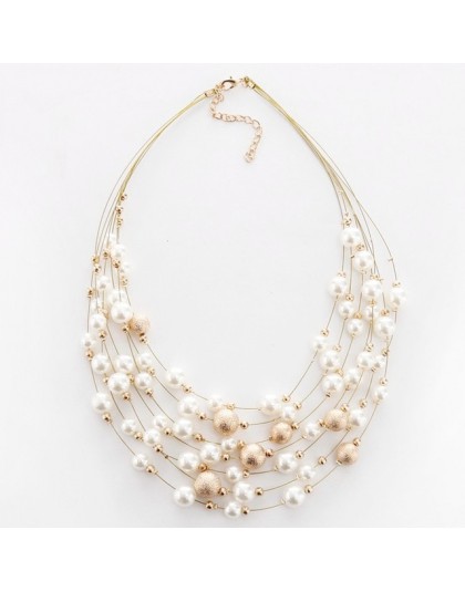 KMVEXO 2020 nowych moda biżuteria złoty kolor wielowarstwowe łańcuchy sztuczna naszyjniki z pereł dla kobiet Party panna młoda n