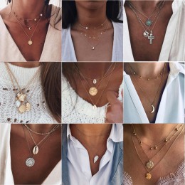 26 stylów czeski wielowarstwowe wisiorek naszyjniki dla kobiet moda złoty geometryczny urok naszyjnik łańcuszkowy biżuteria hurt