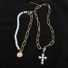 KMVEXO luksusowy design imitacje pereł Choker naszyjnik kobieta krzyż wisiorek naszyjniki dla kobiet 2020 moda biżuteria złota m