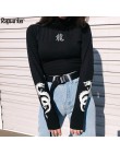 Rapwriter chiński styl Element smok odblaskowe drukuj Stretch czarny T-Shirt kobiety 2019 Streetwear z długim rękawem podstawowe