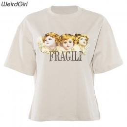 Weirdgirl kobiety dziecko anioł drukowanie dorywczo modne t-shirty list z krótkim rękawem O-Neck Khaki luźne kobiece koszulki la