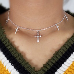 Kolor srebrny naszyjniki z krzyżem i wisiorki dla kobiet Choker łańcuszek do obojczyka biżuteria Femme Bijoux Collares