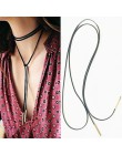 X18 moda biżuteria czarny skórzany naszyjnik typu choker długi naszyjnik Tassel złoty kolorowy wisiorek naszyjnik dla kobiet w s