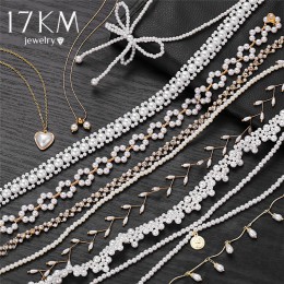 17KM 2020 elegancki kwiat perła Choker naszyjniki dla kobiet złota moneta Bow Knot wisiorek długi naszyjnik łańcuch biżuteria Pa