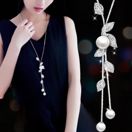 Moda elegancka imitacja perły Choker naszyjniki dla kobiet kolor srebrny łańcuch długi naszyjnik z wisiorem biżuteria akcesoria 