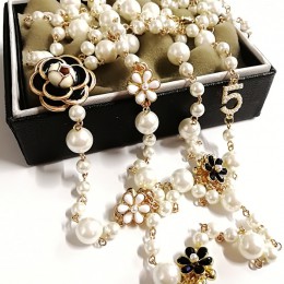 Mimiyagu długi imitacja perły naszyjnik dla kobiet nr 5 podwójna warstwa wisiorek długi naszyjnik biżuteria Party