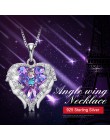 Cdyle Fashion Women 925 Sterling Silver naszyjnik z fioletowym kryształem Angel Wings Heart naszyjnik prezent urodzinowy