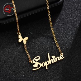Goxijite Fashion stal nierdzewna na zamówienie nazwa naszyjnik z motylem dla kobiet spersonalizowany list złoty naszyjnik choker