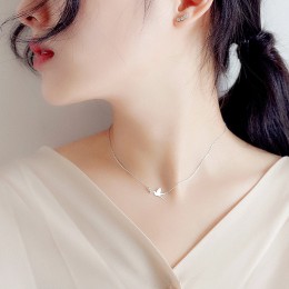 DIEERLAN koreański 925 Sterling Silver biżuteria Zirconia Swallow Choker naszyjniki dla kobiet weselne dla dziewczynek oświadcze