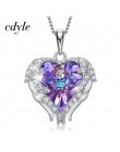 Cdyle Fashion Women 925 Sterling Silver naszyjnik z fioletowym kryształem Angel Wings Heart naszyjnik prezent urodzinowy