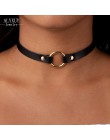 ALYXUY biżuteria czarny skórzany okrągły Choker naszyjnik dla kobiet N1926