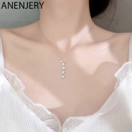 ANENJERY 925 Sterling Silver olśniewający cyrkonia wisiorek w kształcie gwiazdy naszyjnik dla kobiet biżuteria ślubna Choker S-N