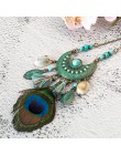 Nowy styl Tassel Peacock Feather Czeski Długi Naszyjnik Shell Sweter Skórzany Łańcuch Biżuteria Przesadzony Design Drop shipping