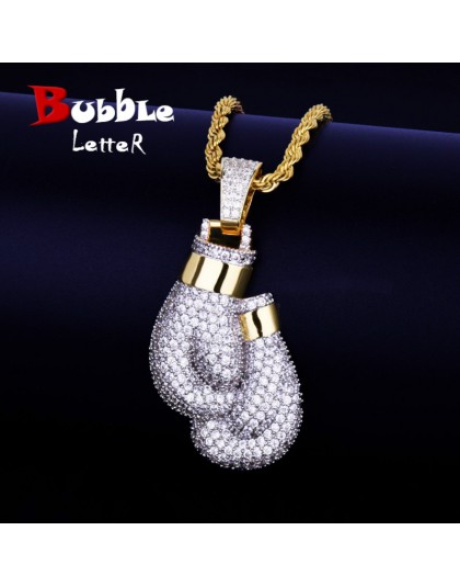 Bling rękawice bokserskie naszyjnik i wisiorek urok bezpłatny łańcuch liny złoty kolor Iced Cubic cyrkon męski hip hop biżuteria