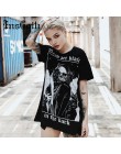 InsGoth kobiety luźny czarny t-shirty Gothic Grunge punk harajuku czaszka Peinted t-shirty impreza z okazji halloween długie top
