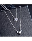 Anenjery 925 Sterling Silver naszyjnik dwuwarstwowy łańcuch cyrkon wisiorki serca naszyjniki dla kobiet kolye Choker S-N157