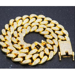 2cm HipHop złoty kolor mrożony kryształ Miami kubański łańcuch złoty srebrny naszyjnik i zestaw bransoletek gorąca sprzedaży kró