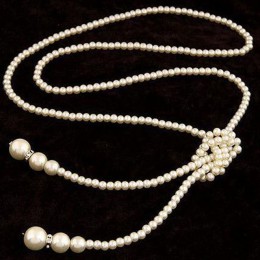 125cm klasyczny podwójny węzeł imitacja perły długi naszyjnik z frędzlem długie z węzełkami Tassel naszyjnik kobieta moda sweter