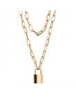 Modyle podwójna warstwa blokady łańcucha naszyjnik punk link Chain złoty kolor srebrny kłódka naszyjnik kobiety moda gotycka biż