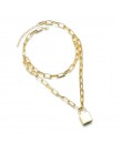 Modyle podwójna warstwa blokady łańcucha naszyjnik punk link Chain złoty kolor srebrny kłódka naszyjnik kobiety moda gotycka biż
