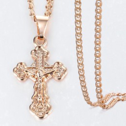 Wisiorek krzyżyk naszyjnik dla kobiet mężczyzn 585 różowe złoto ślimak Link łańcuszek z krzyżykami naszyjnik modna biżuteria hur