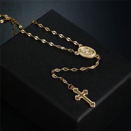 BOAKO złoty krzyż naszyjnik różaniec Madonna moneta naszyjniki dla kobiet biżuteria religijna sweter długi naszyjnik z łańcuszki
