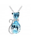 Słodki kociak naszyjnik dla kobiet kryształ w kształcie serca biżuteria austriacki kryształowy łańcuszek do obojczyka naszyjnik