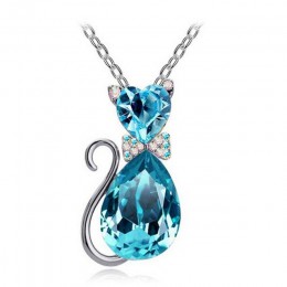 Słodki kociak naszyjnik dla kobiet kryształ w kształcie serca biżuteria austriacki kryształowy łańcuszek do obojczyka naszyjnik