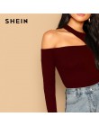SHEIN asymetryczna koszulka z wycięciem pod szyją 2019 damska elegancka wiosenna koszulka z długim rękawem Slim Fit koszulka imp