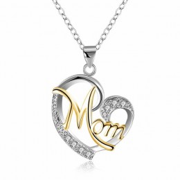 HUITAN moda list mama kształt serca inkrustowane kryształowy naszyjnik dzień matki prezent wysokiej jakości biżuteria hurtowych 