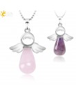 CSJA Angel Wings naturalne kamienne naszyjniki różowy kwarc lazuryt anioły wisiorki dla kobiet dziewczyna fioletowy damska biżut