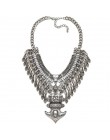 Etniczne boho oświadczenie duży choker naszyjnik kobiety w stylu Vintage srebrny naszyjnik maxi wisiorek damski duży naszyjnik C