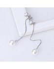 Moda w kolorze srebrnym imitacja perły wisiorek długi łańcuszek cyrkonia długie kolczyki biżuteria perłowa na ślub spadek kolczy