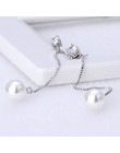 Moda w kolorze srebrnym imitacja perły wisiorek długi łańcuszek cyrkonia długie kolczyki biżuteria perłowa na ślub spadek kolczy