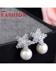 Kolczyki z pereł kobieta moda kolczyki z kryształem śniegu urok Rhinestone inkrustowane biżuteria śliczne kolczyki prezenty dla 